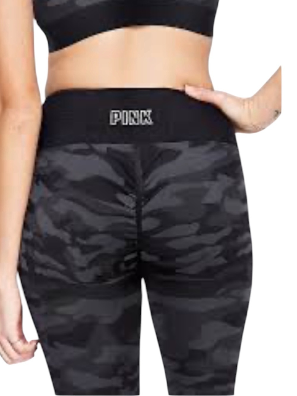 PINK VICTORIA SECRET HIGH WAIST RUCHED BK GREY & BLACK CAMO LEGGINGS SZ XLG